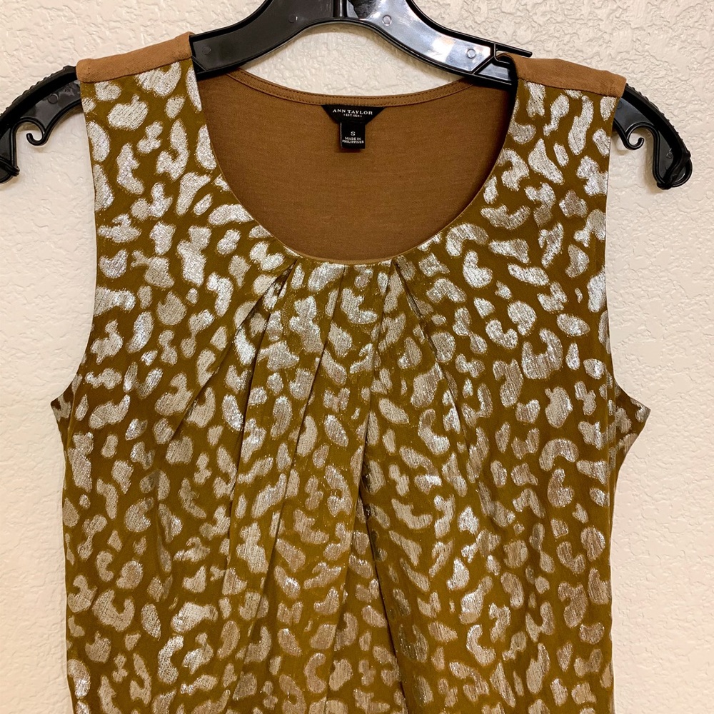 Ann Taylor Camel & Silver Leopard Print Top